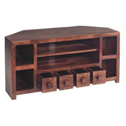 Wyld Haus Phuket Corner Tv Unit Dark Mango Wood 4 Drawers 6 Shelves - thumbnail 8