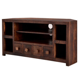 Wyld Haus Phuket Corner Tv Unit Dark Mango Wood 4 Drawers 6 Shelves - thumbnail 6