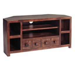 Wyld Haus Phuket Corner Tv Unit Dark Mango Wood 4 Drawers 6 Shelves - thumbnail 2