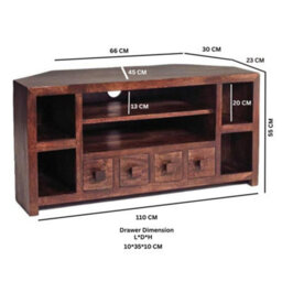 Wyld Haus Phuket Corner Tv Unit Dark Mango Wood 4 Drawers 6 Shelves - thumbnail 3