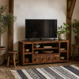 Wyld Haus Phuket Corner Tv Unit Dark Mango Wood 4 Drawers 6 Shelves - thumbnail 1
