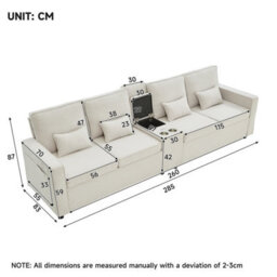 Abrihome 4-Seater Modern Sofa With Storage Console, Minimalist Style Couch With Side Pockets, Cup Holders, For Living Room, Office,beige - thumbnail 8