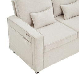 Abrihome 4-Seater Modern Sofa With Storage Console, Minimalist Style Couch With Side Pockets, Cup Holders, For Living Room, Office,beige - thumbnail 9