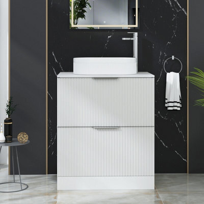Royal Bathrooms Evora 700mm Matt White Fluted Floor Standing Countertop Vanity Unit 2 Drawer With Lyon Basin - image 1