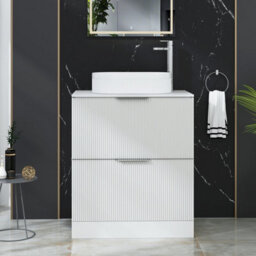 Royal Bathrooms Evora 700mm Matt White Fluted Floor Standing Countertop Vanity Unit 2 Drawer With Lyon Basin - thumbnail 1