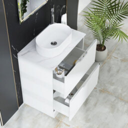 Royal Bathrooms Evora 700mm Matt White Fluted Floor Standing Countertop Vanity Unit 2 Drawer With Lyon Basin - thumbnail 3