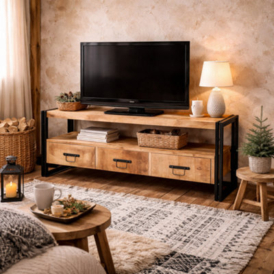 Wyld Haus Toivakka Industrial Reclaimed Wood And Metal Tv Unit 3 Drawers - image 1