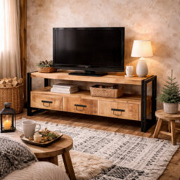 Wyld Haus Toivakka Industrial Reclaimed Wood And Metal Tv Unit 3 Drawers - thumbnail 1