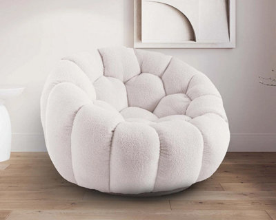 Teddy Boucle Fabric White Atrani Swivel Accent Chair - image 1