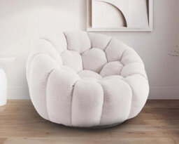 Teddy Boucle Fabric White Atrani Swivel Accent Chair