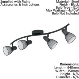 Stylish Black Flush Ceiling 4 Spot Light With Mesh Shade And E14 Bulbs - thumbnail 2