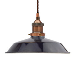 Navy Blue Small Trinity Metal Painted Dome Pendant Light With Antique Copper Lamp Holder And Brown Twisted Cable - Se Home - thumbnail 1