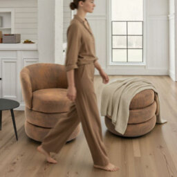Accent Swivel Chair In Brown Faux Leather Suede - thumbnail 8