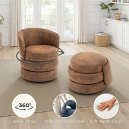 Accent Swivel Chair In Brown Faux Leather Suede - thumbnail 9