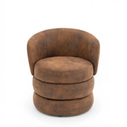 Accent Swivel Chair In Brown Faux Leather Suede - thumbnail 3