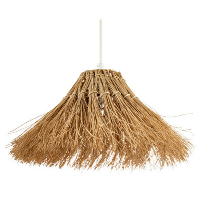 Happy Homewares Natural Raffia Handcrafted Rattan Pendant Lamp Shade With Long Strands - image 1