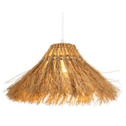 Happy Homewares Natural Raffia Handcrafted Rattan Pendant Lamp Shade With Long Strands - thumbnail 2