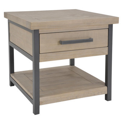 Fwstyle Driftwood Lacquered Solid Reclaimed Pine 1 Drawer Side Table - image 1