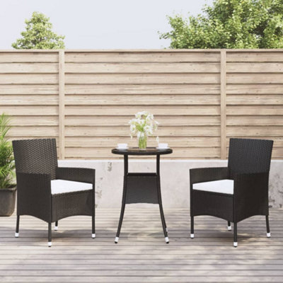 Walplus 3 Piece Garden Bistro Set With Cushions Black Poly Rattan - image 1
