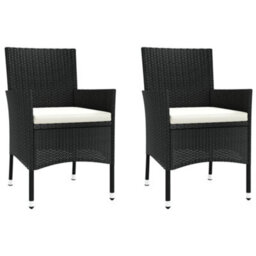 Walplus 3 Piece Garden Bistro Set With Cushions Black Poly Rattan - thumbnail 4
