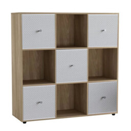 Urbn-Living 9 Cube Oak Wooden Bookcase Shelving Unit With 5 Collapsible Fabric Drawers White