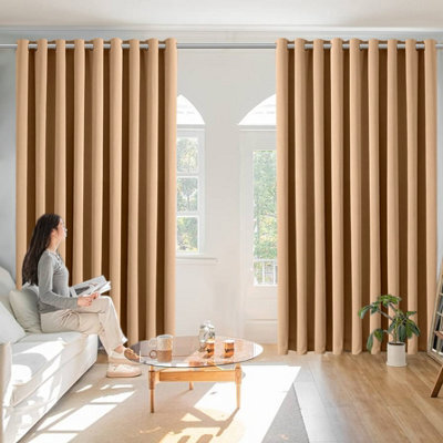 Ameha Beige Blackout Eyelet Curtains Ready Made Ring Top Thermal Insulated Heavy Thick Curtain 66''x90'' Bedroom Living Room Uk - image 1