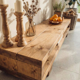 L160Xw44Xh25Cm Viot Low Solid Wood Chunky Tv Unit Dark Oak Colour - thumbnail 3