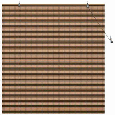 Berkfield Modern Window Blind With Curtains Manual Brown 150 X 160 Cm Bamboo