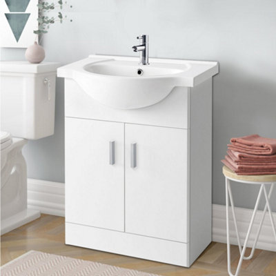 Rinse Bathrooms Gloss White Painted Bathroom Basin Sink Vanity Unit Cabinet Soft Close Door Hinges Floor Standing 650mm - image 1
