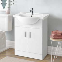 Rinse Bathrooms Gloss White Painted Bathroom Basin Sink Vanity Unit Cabinet Soft Close Door Hinges Floor Standing 650mm