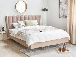 Beliani Bed Velvet Miribel 160 X 200 Cm (Eu King Size) Taupe - thumbnail 2