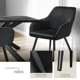 Tectake 1 Chair Marilyn - Velvet Look, Quilted, Continuous Backrest, Slim Steel Legs  - Black/black - thumbnail 4