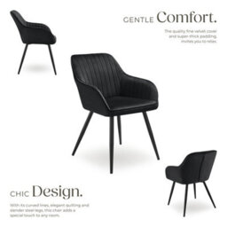 Tectake 1 Chair Marilyn - Velvet Look, Quilted, Continuous Backrest, Slim Steel Legs  - Black/black - thumbnail 3