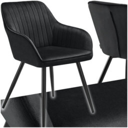 Tectake 1 Chair Marilyn - Velvet Look, Quilted, Continuous Backrest, Slim Steel Legs  - Black/black - thumbnail 1