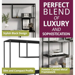 Black Metal Bookcase, Large Bookshelf, Display Unit, Storage Shelf (85X126Cm) - thumbnail 4
