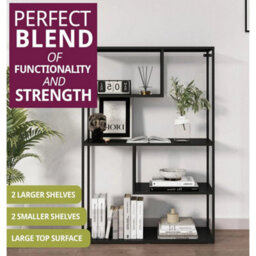 Black Metal Bookcase, Large Bookshelf, Display Unit, Storage Shelf (85X126Cm) - thumbnail 5
