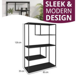 Black Metal Bookcase, Large Bookshelf, Display Unit, Storage Shelf (85X126Cm) - thumbnail 2