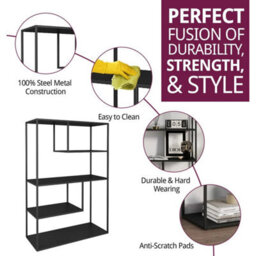Black Metal Bookcase, Large Bookshelf, Display Unit, Storage Shelf (85X126Cm) - thumbnail 3