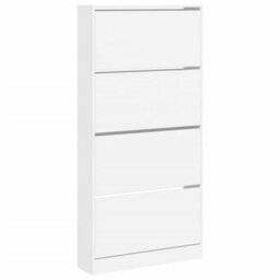 Walplus Shoe Cabinet With 4 Flip-Drawers White 80X21X163.5 Cm - thumbnail 2