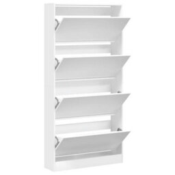 Walplus Shoe Cabinet With 4 Flip-Drawers White 80X21X163.5 Cm - thumbnail 5