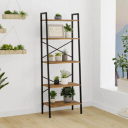 Ladder Shelf Bookcase 5 Tier Display Storage Shelving Unit Stand Wall Rack Red - thumbnail 3