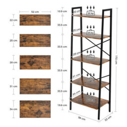 Ladder Shelf Bookcase 5 Tier Display Storage Shelving Unit Stand Wall Rack Red - thumbnail 2