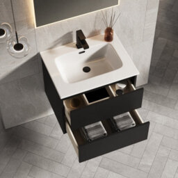 Banyetti Venti 800mm Wall Hung Vanity Unit With Lira Basin - Matt Black - thumbnail 3