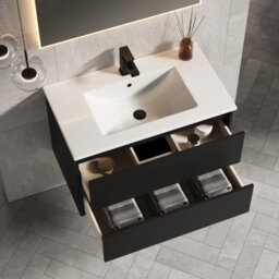 Banyetti Venti 800mm Wall Hung Vanity Unit With Lira Basin - Matt Black - thumbnail 4