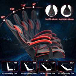Home Treats Gaming Chair Red Recliner With Adjustable Height Lumbar Support Padded Cushion Racing Bucket Seat - thumbnail 5