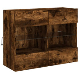 Berkfield Durable Tv Wall Cabinet With Led Lights Smoked Oak 78.5X30X60.5 Cm - thumbnail 3