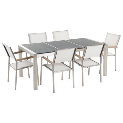 Beliani Garden Dining Set 6 Seater Grosseto Triple Plate Basalt Flamed Black/ White - image 1