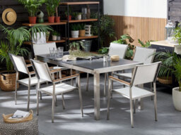 Beliani Garden Dining Set 6 Seater Grosseto Triple Plate Basalt Flamed Black/ White - thumbnail 2