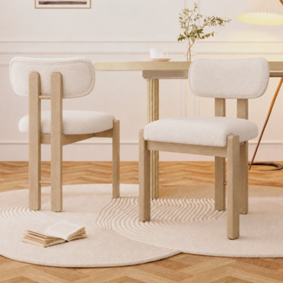 Bouclé Dining Chairs With Solid Wood Legs, Natural Colour, Set Of 2 - image 1