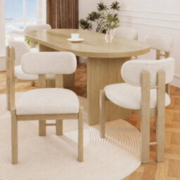 Bouclé Dining Chairs With Solid Wood Legs, Natural Colour, Set Of 2 - thumbnail 4